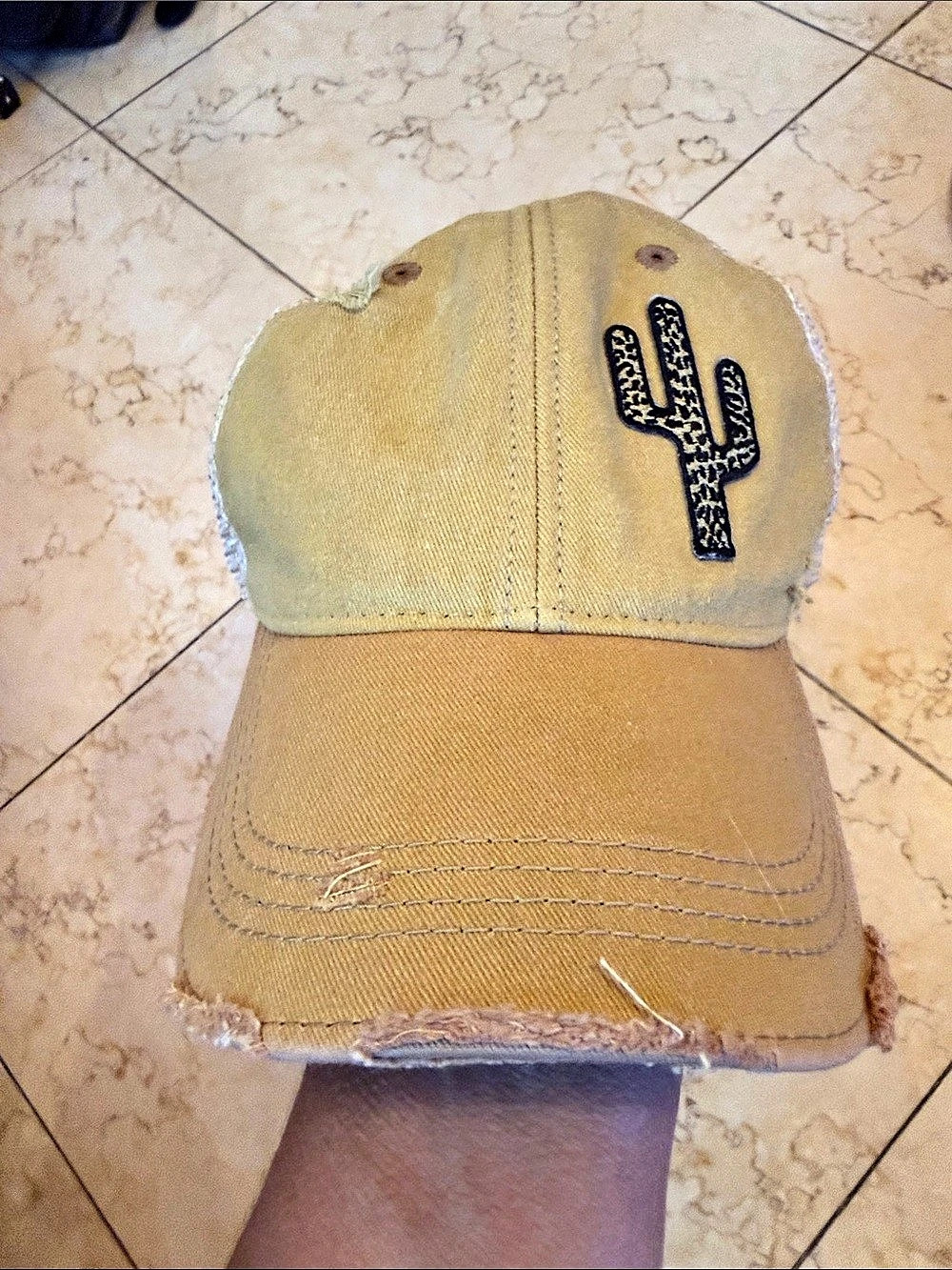 New Original Cowgirl Cactus Distressed Trucker Hat Yellow & Green